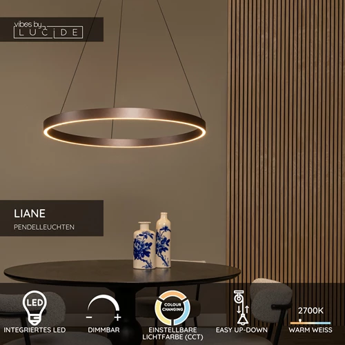 Lucide LIANE - Pendelleuchten - Ø 80 cm - LED Dim. - CCT - 2x36W 2700K/4000K - Rostfarbe | Vibes - USP